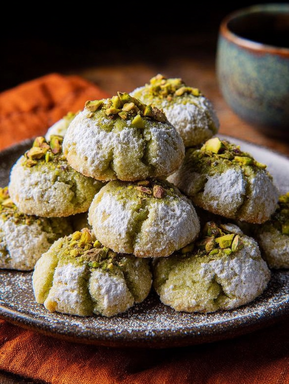 Zarte Pistazien-Mürbchen mit Puderzucker image 2