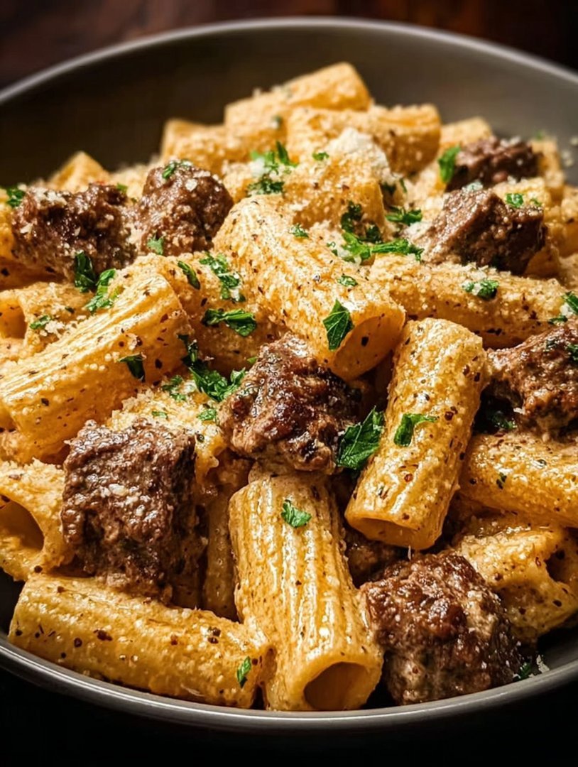 Cremiges Parmesan Rindfleisch mit Rigatoni Pasta image 2