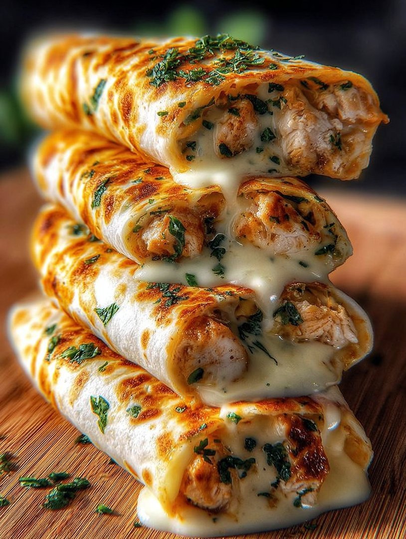 Köstliche, käsige Knoblauch-Hähnchen-Wraps image 2