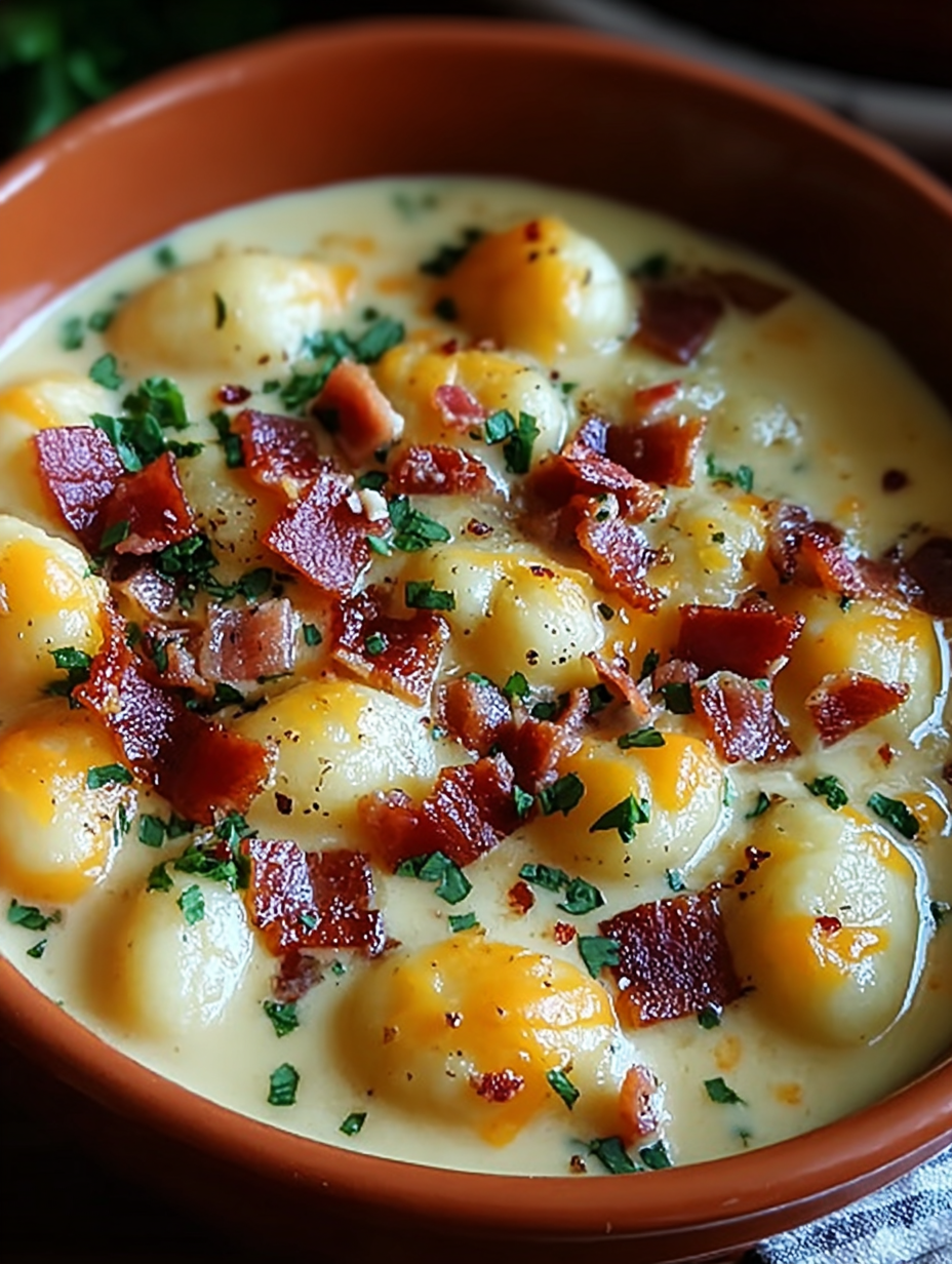 Gnocchi-Suppe mit cremiger Putenbacon-Cheddar-Note image 2