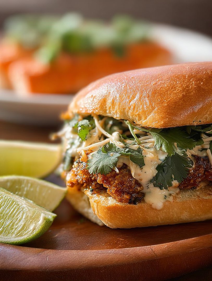 Knusprige Hähnchen-Sandwiches mit Koriander und Limette (aus der Heißluftfritteuse oder aus dem Backofen) image 2