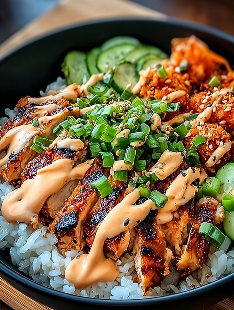 Koreanische BBQ-Hähnchen-Bowls mit Gochujang-Sahnesauce erwarten Sie! Perfekt für ein schnelles, gesundes Abendessen! image 2